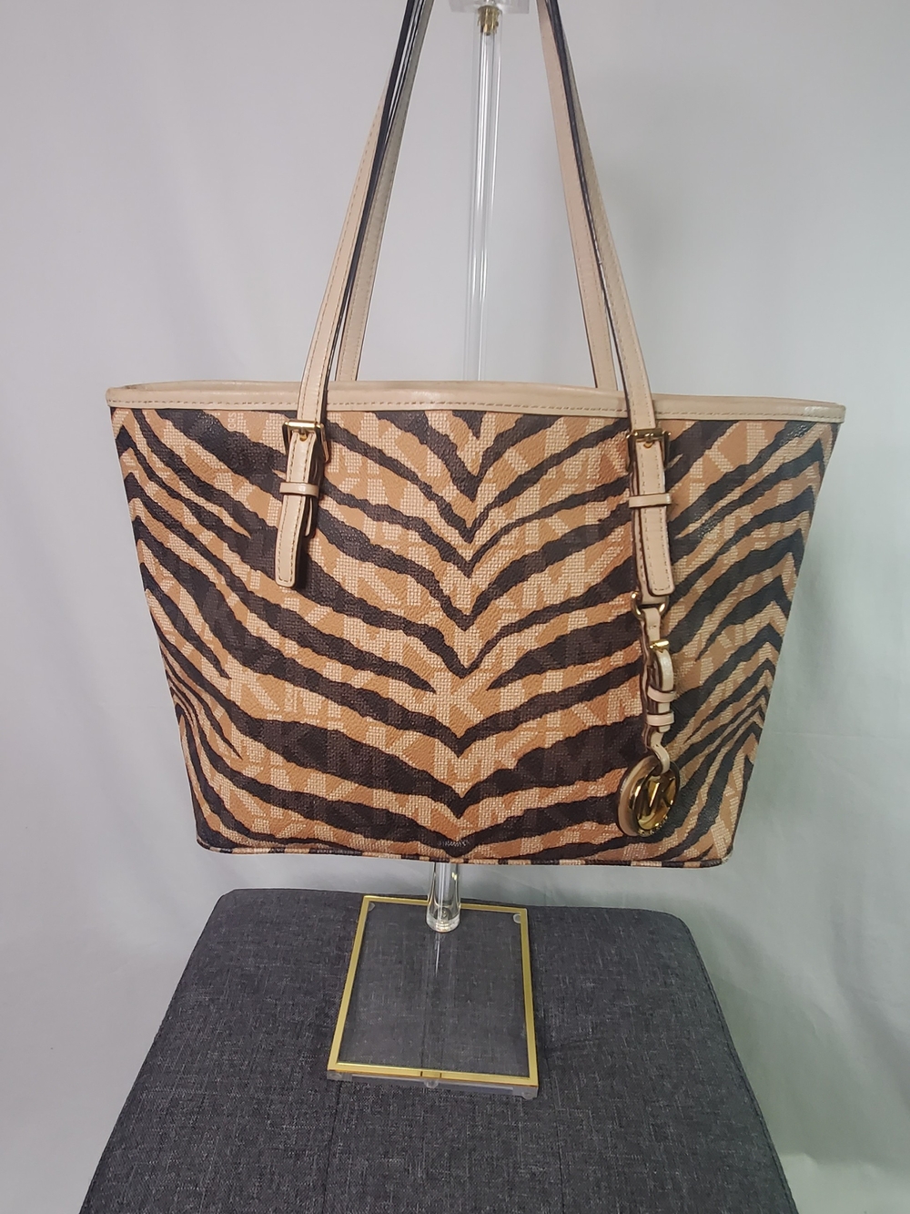 Michael Kors Beige and Black Zebra-Print Tote